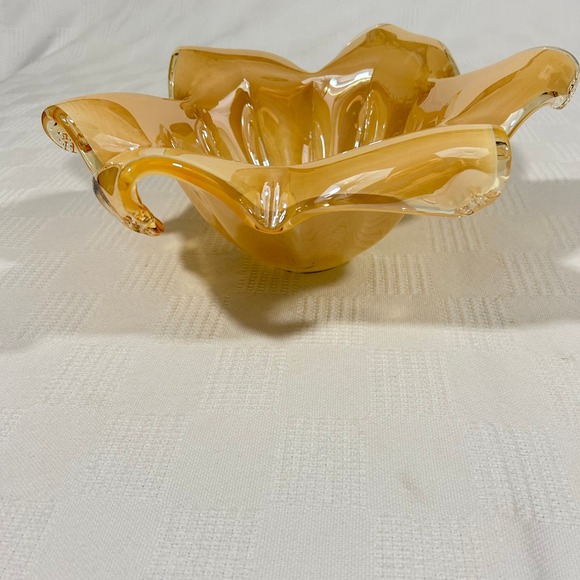 White Cristal Murano 13" Handmade in Italy Amber Candy Bowl Dish 4" Tall - Picture 6 of 12